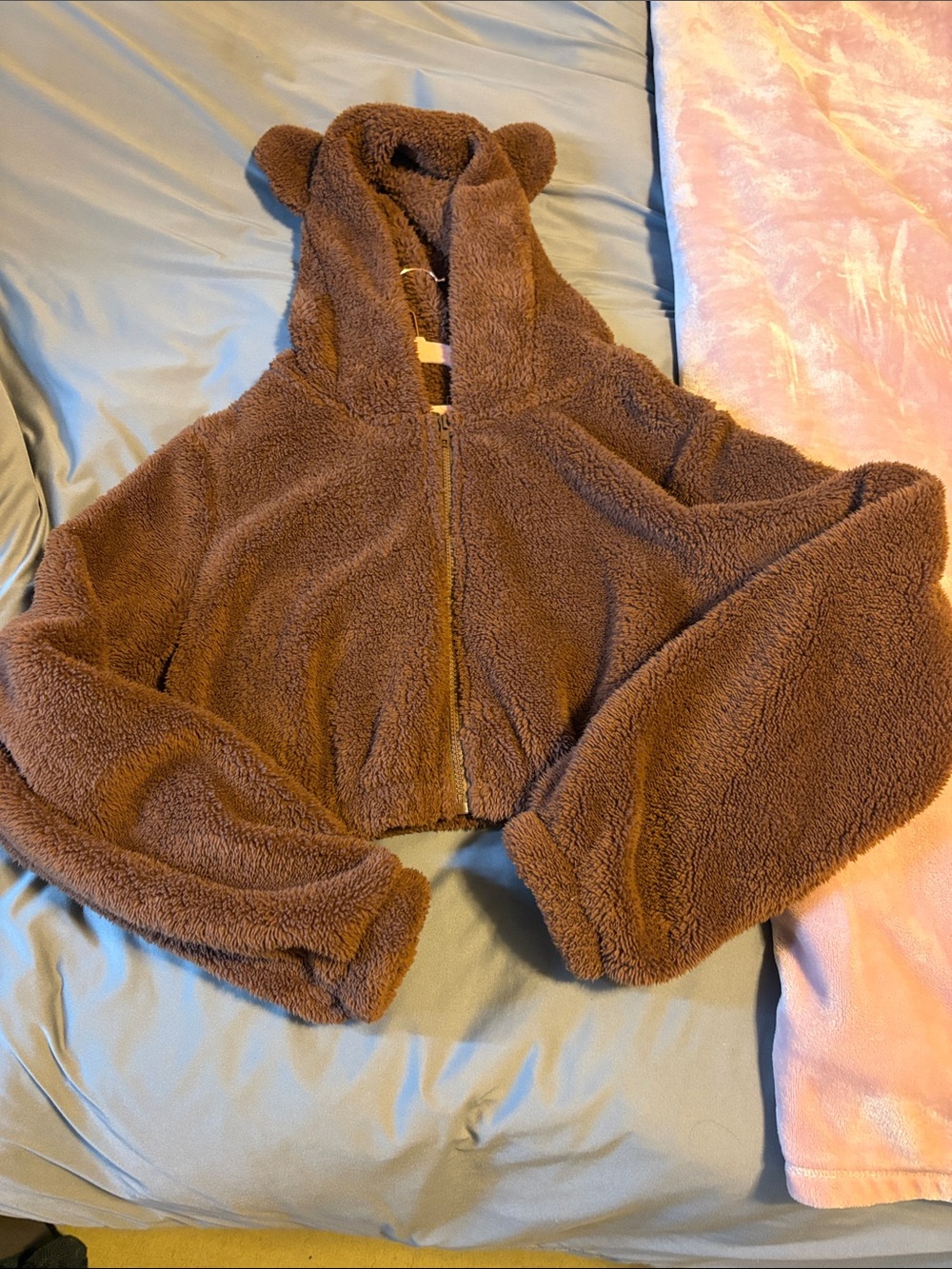 Women’s Cozy Teddy Fleece Zip Hoodie - Brown Size Large